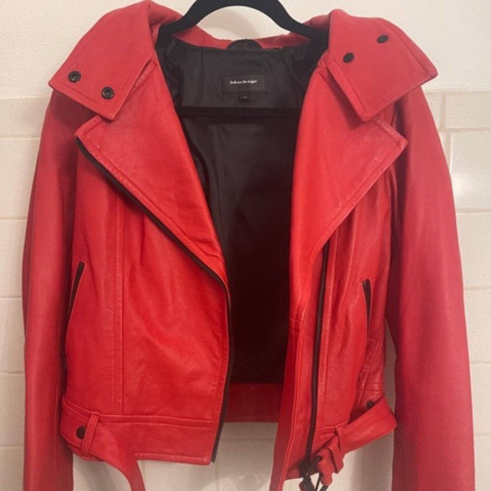 MACKAGE LAMPSKIN RED LEATHER MOTO JACKET